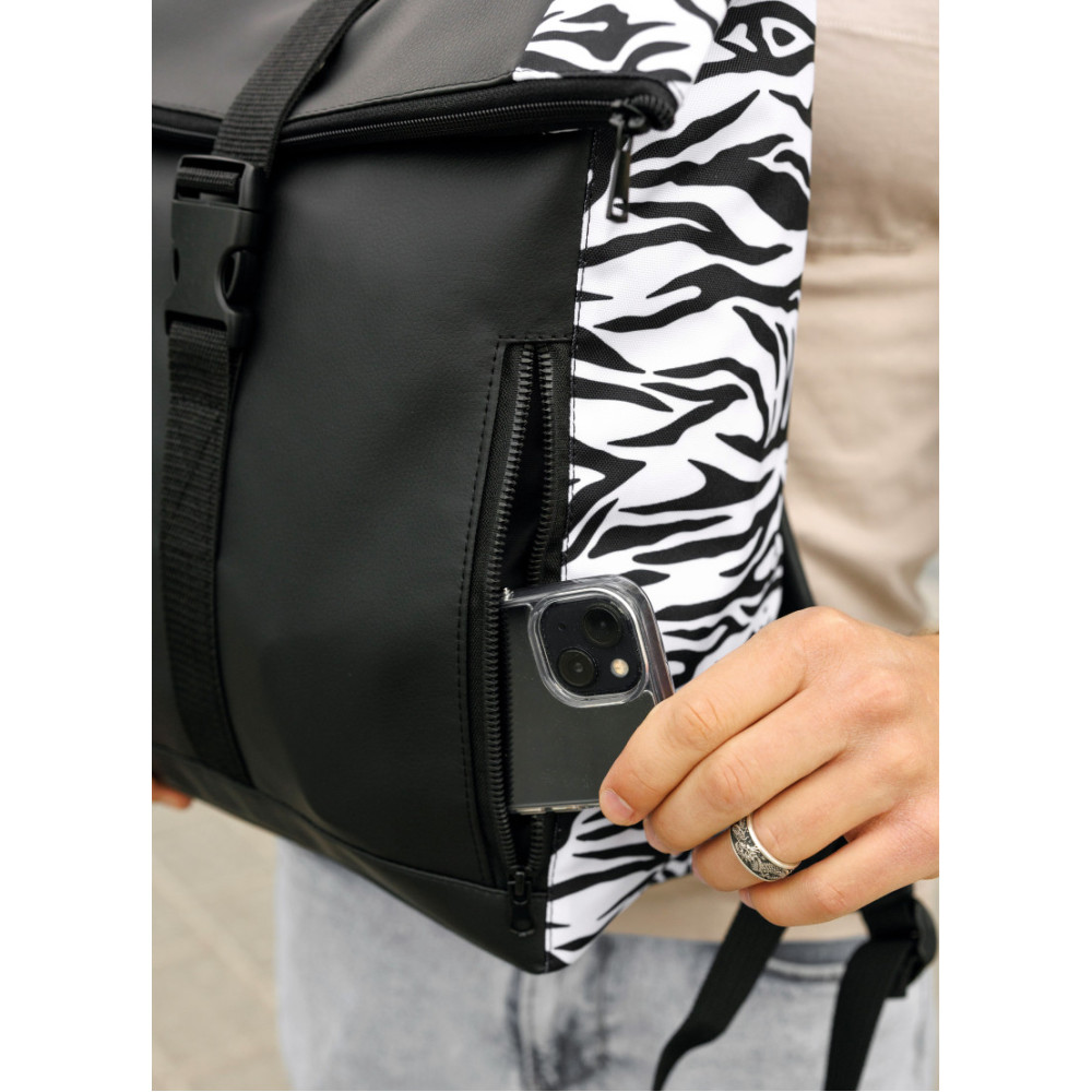 Чоловічий рюкзак Sambag Roll Top One чорний принт "Zebra" 41 х 30 х 16 см (24208146m)
