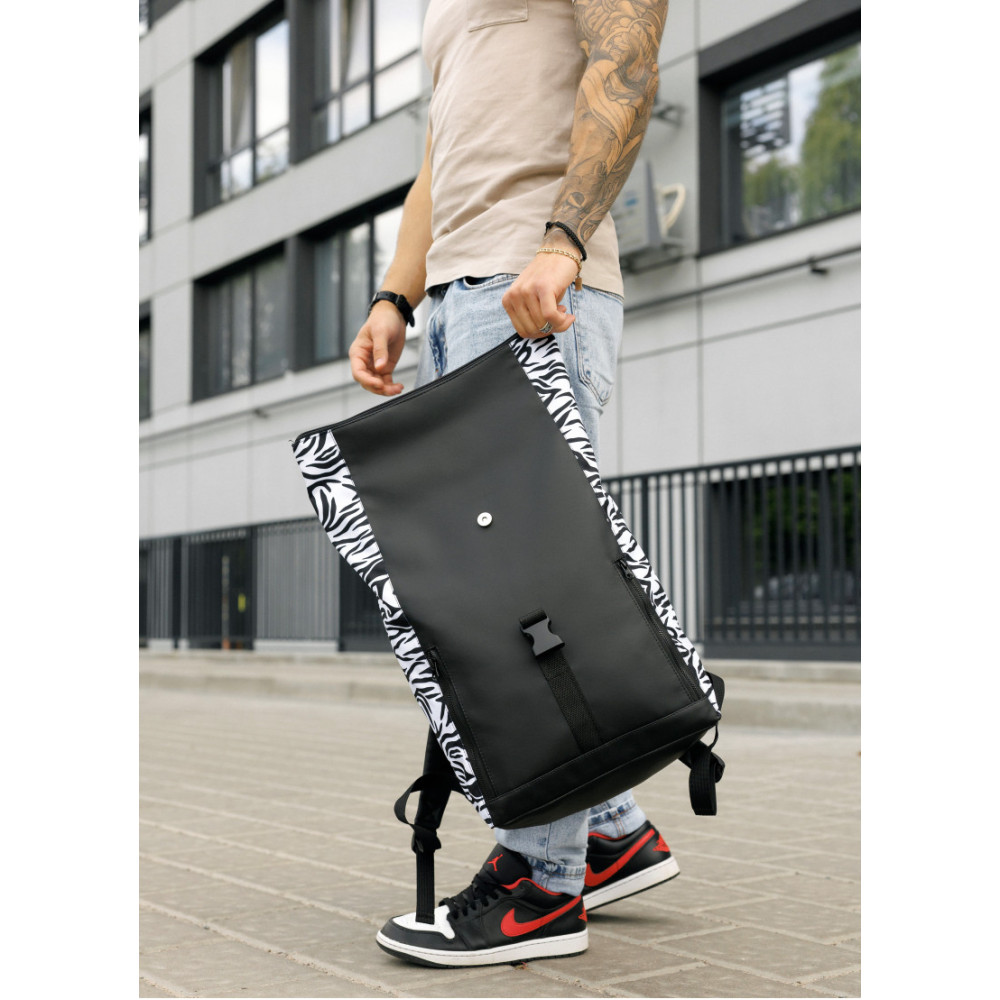Чоловічий рюкзак Sambag Roll Top One чорний принт "Zebra" 41 х 30 х 16 см (24208146m)