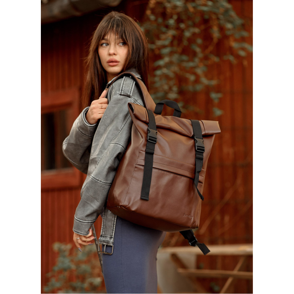 Жіночий рюкзак Sambag RollTop Milton шоколадний 41 х 30 х 16 см (24211020)
