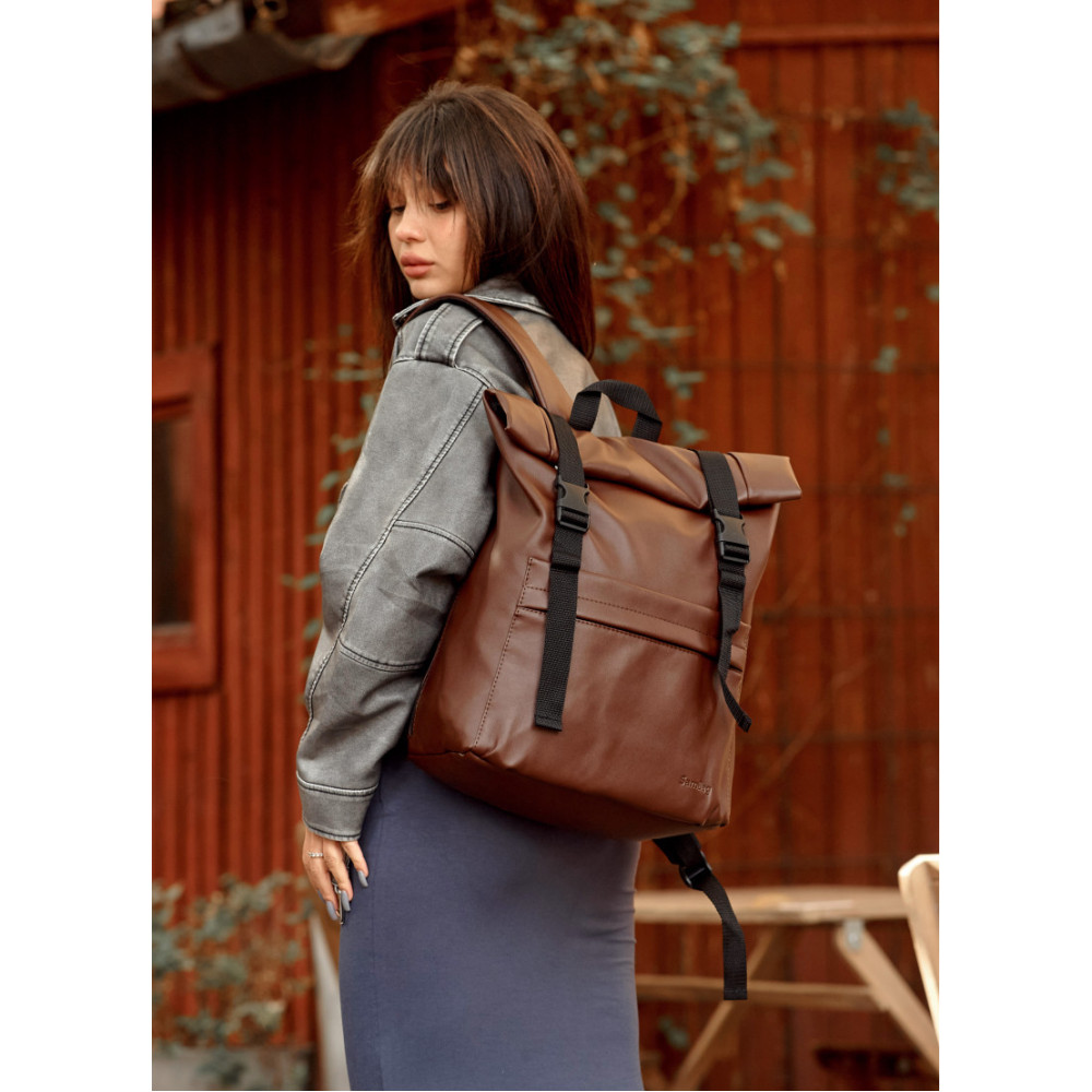 Жіночий рюкзак Sambag RollTop Milton шоколадний 41 х 30 х 16 см (24211020)