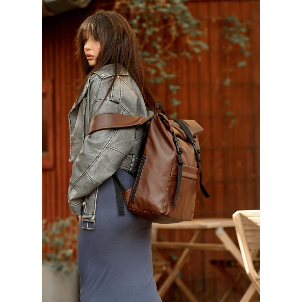 Жіночий рюкзак Sambag RollTop Milton шоколадний 41 х 30 х 16 см (24211020)