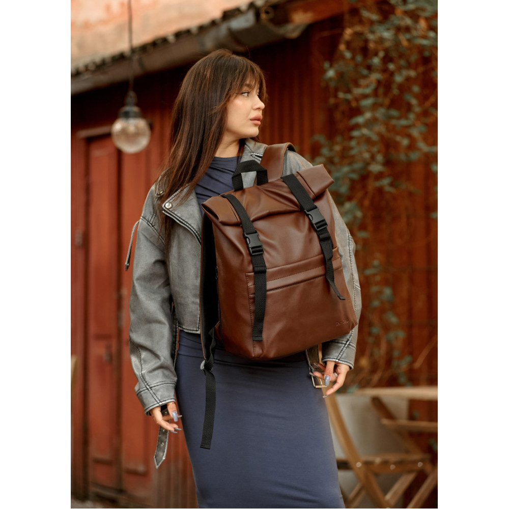 Жіночий рюкзак Sambag RollTop Milton шоколадний 41 х 30 х 16 см (24211020)