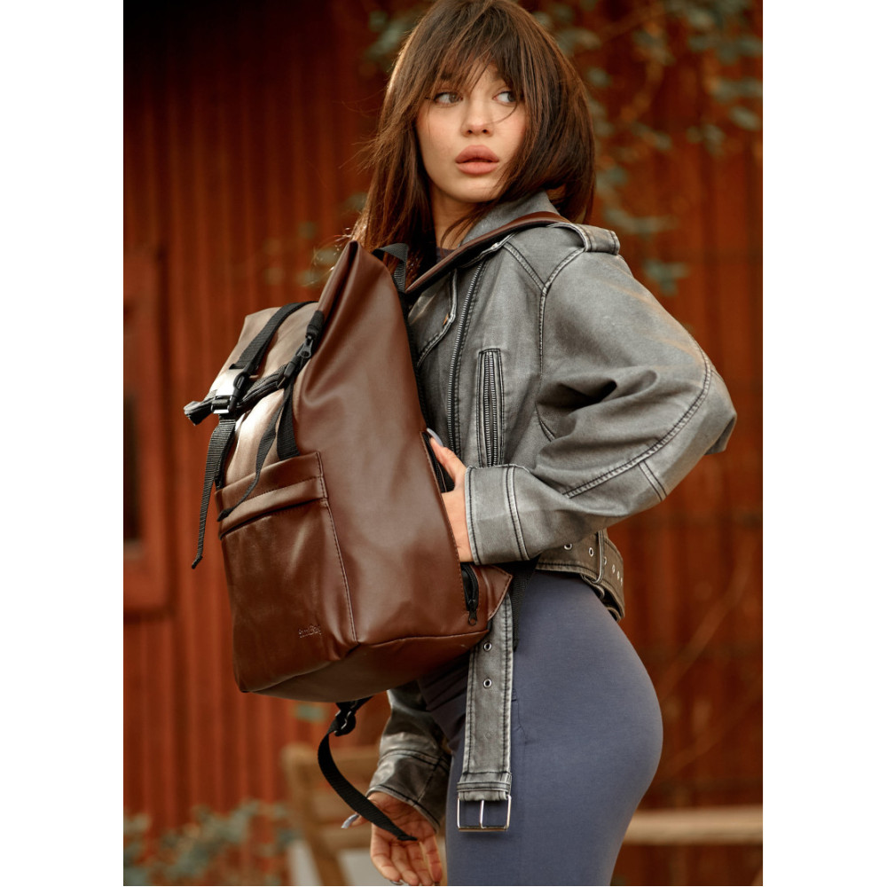 Жіночий рюкзак Sambag RollTop Milton шоколадний 41 х 30 х 16 см (24211020)