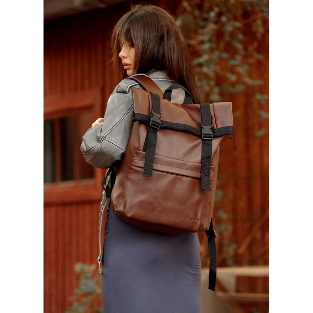 Жіночий рюкзак Sambag RollTop Milton шоколадний 41 х 30 х 16 см (24211020)
