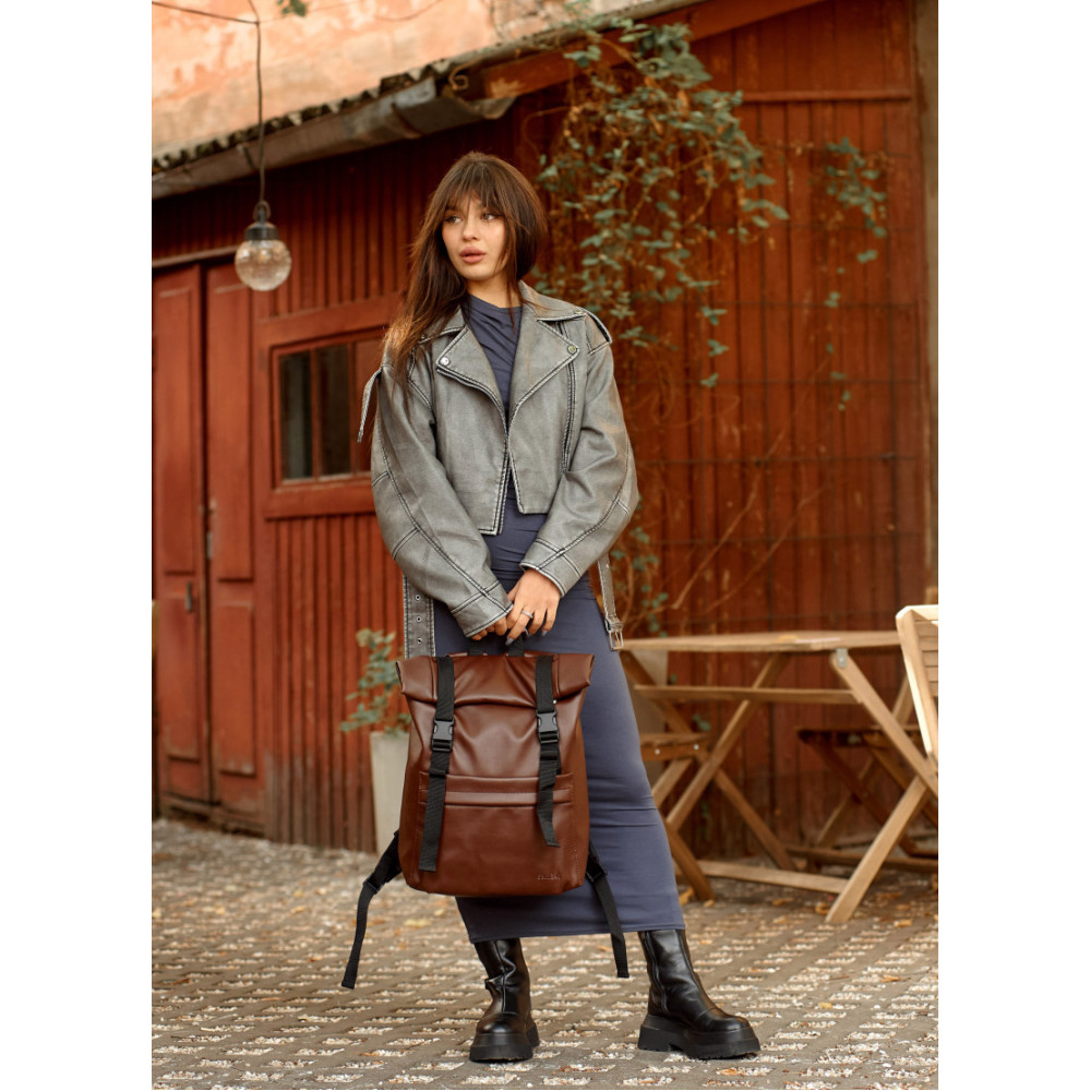 Жіночий рюкзак Sambag RollTop Milton шоколадний 41 х 30 х 16 см (24211020)