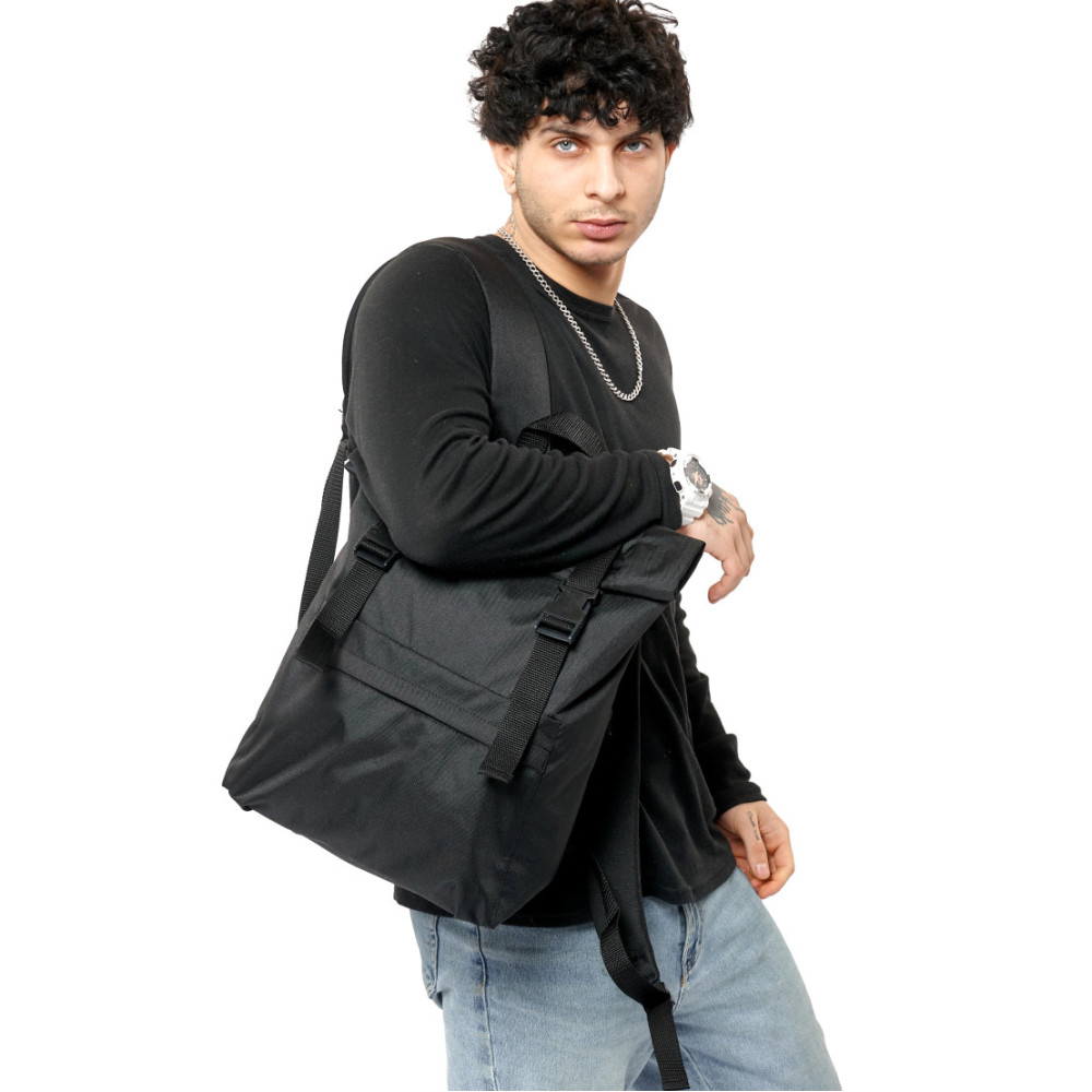 Чоловічий рюкзак Sambag RollTop Milton чорний тканевий 41 х 30 х 16 см (24211065m)