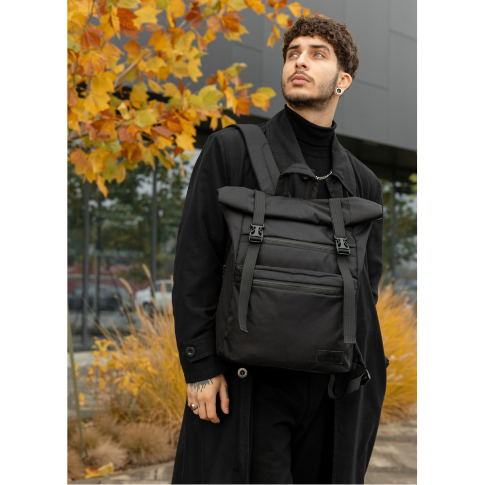 Мужской рюкзак Sambag RollTop ZARD черный тканевый 41 х 30 х 16 см (24238065m)