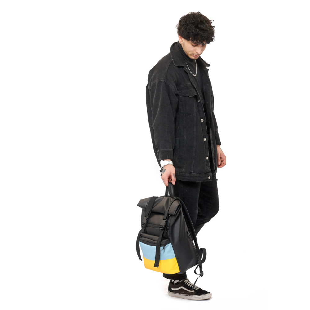 Чоловічий рюкзак Sambag ROLLTOP LTH чорний з прапором України 41 х 30 х 16 см (24238611m)