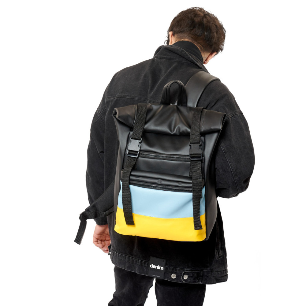 Чоловічий рюкзак Sambag ROLLTOP LTH чорний з прапором України 41 х 30 х 16 см (24238611m)