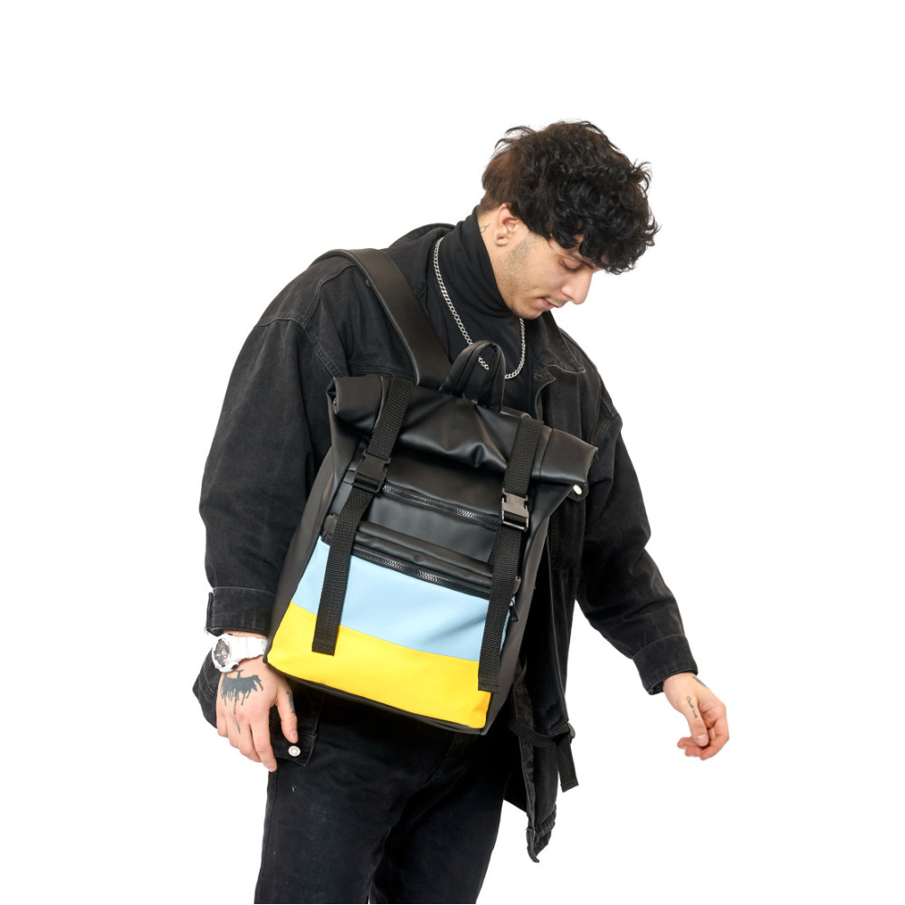 Чоловічий рюкзак Sambag ROLLTOP LTH чорний з прапором України 41 х 30 х 16 см (24238611m)