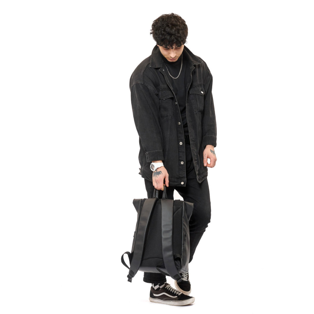 Чоловічий рюкзак Sambag ROLLTOP LTH чорний з прапором України 41 х 30 х 16 см (24238611m)