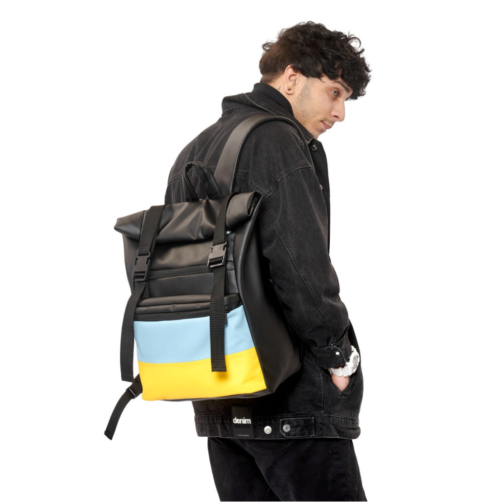 Чоловічий рюкзак Sambag ROLLTOP LTH чорний з прапором України 41 х 30 х 16 см (24238611m)