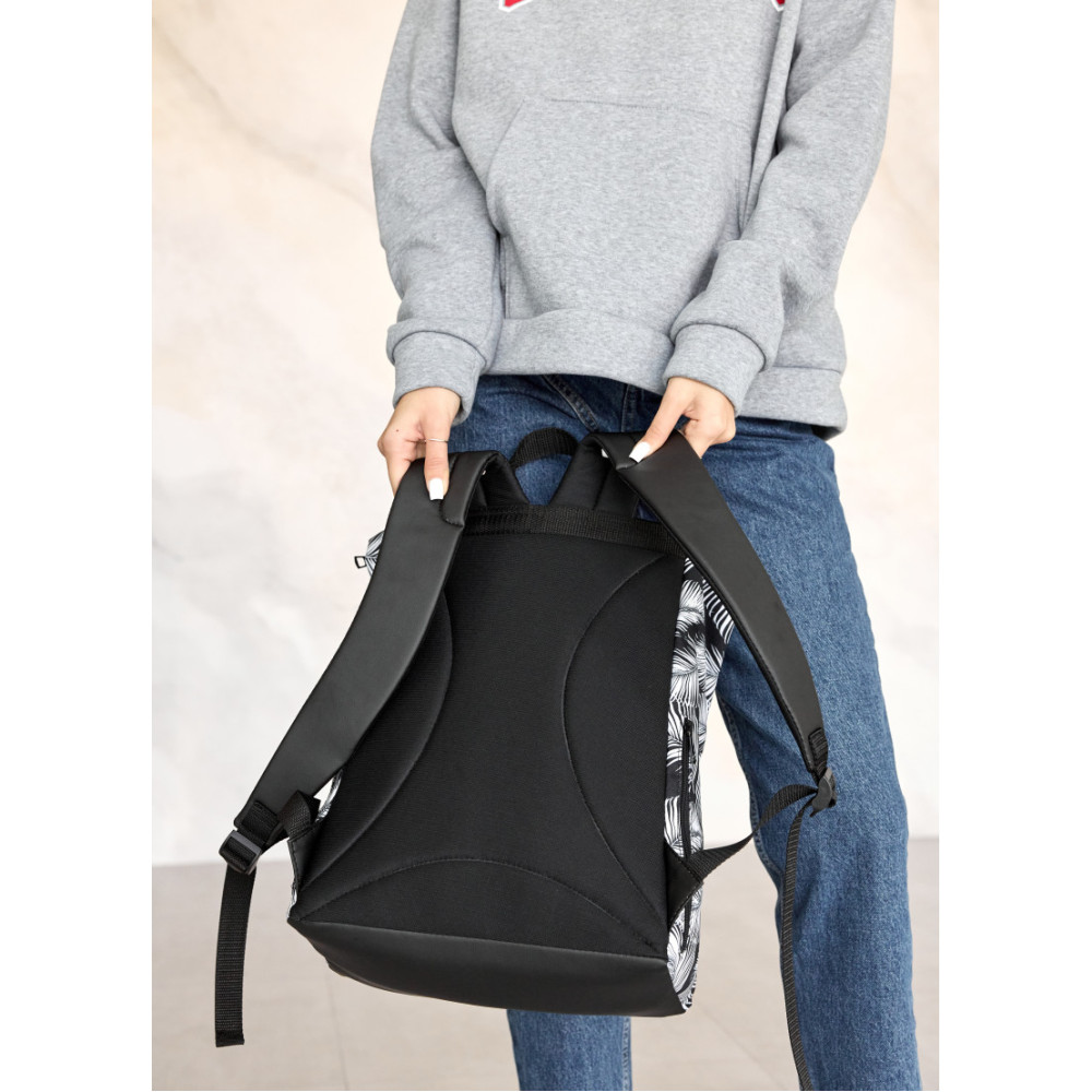 Жіночий рюкзак ролл Sambag RollTop Milton чорний з принтом Palm 41 х 30 х 16 см (24251720)