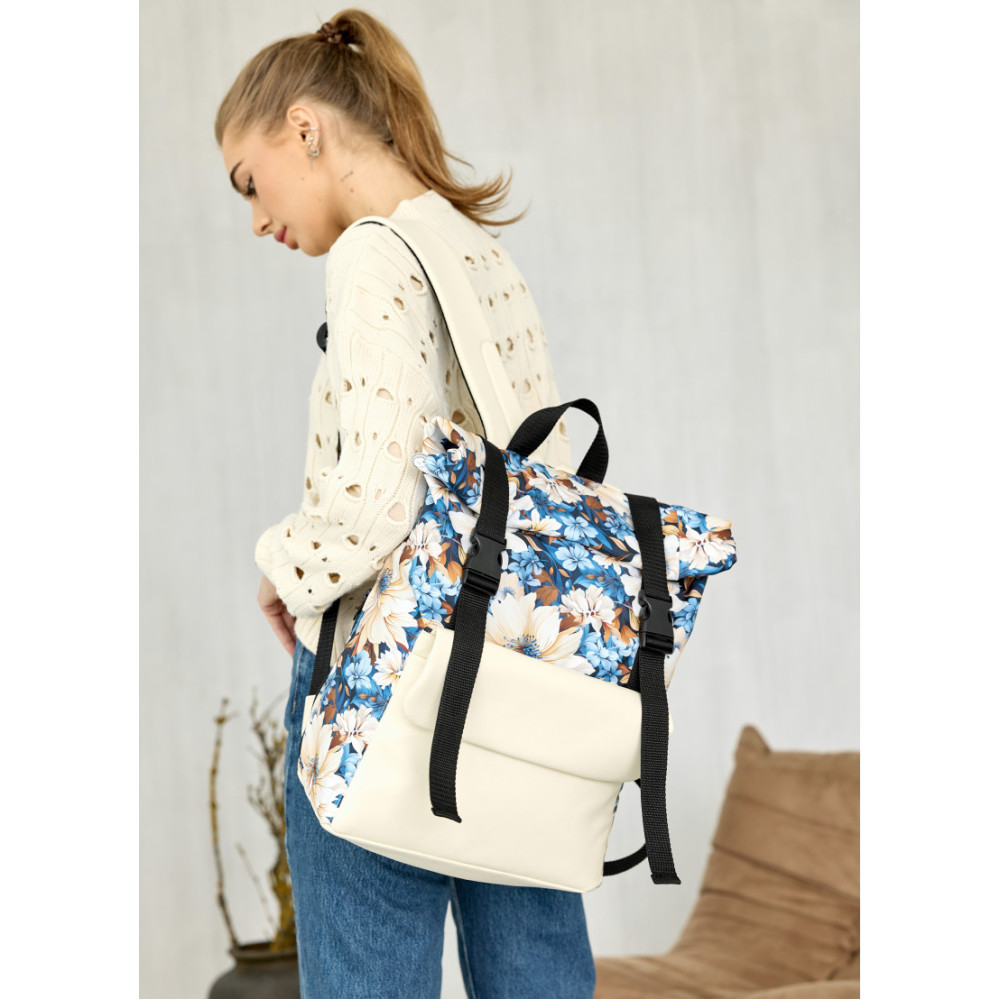 Жіночий рюкзак ролл Sambag RollTop Milton з принтом Blue flowers 41 х 30 х 16 см (24251722)
