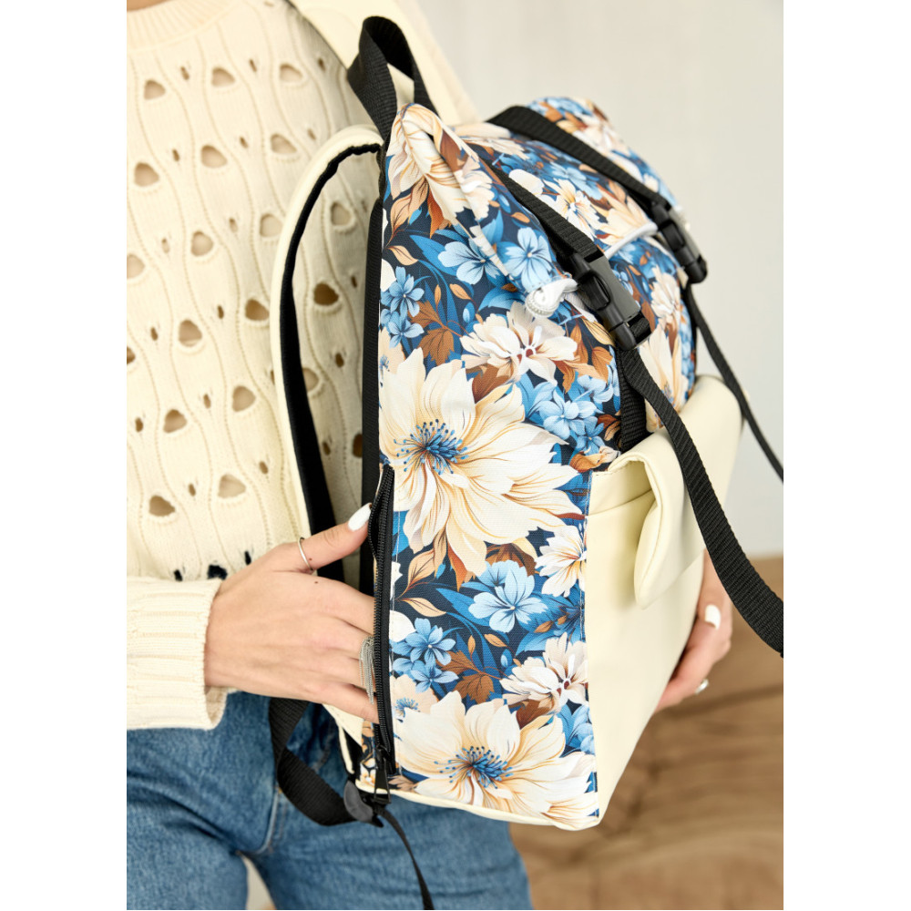 Жіночий рюкзак ролл Sambag RollTop Milton з принтом Blue flowers 41 х 30 х 16 см (24251722)