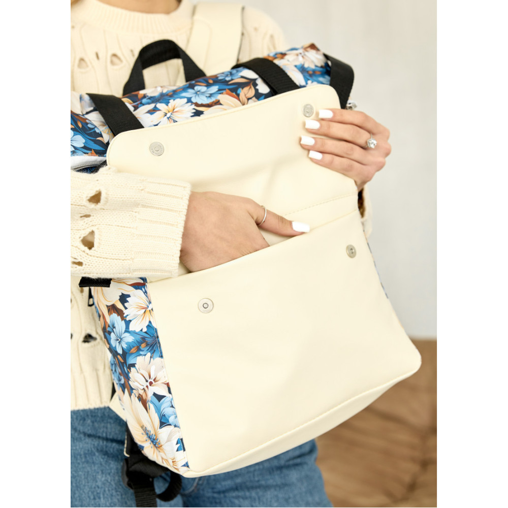 Жіночий рюкзак ролл Sambag RollTop Milton з принтом Blue flowers 41 х 30 х 16 см (24251722)