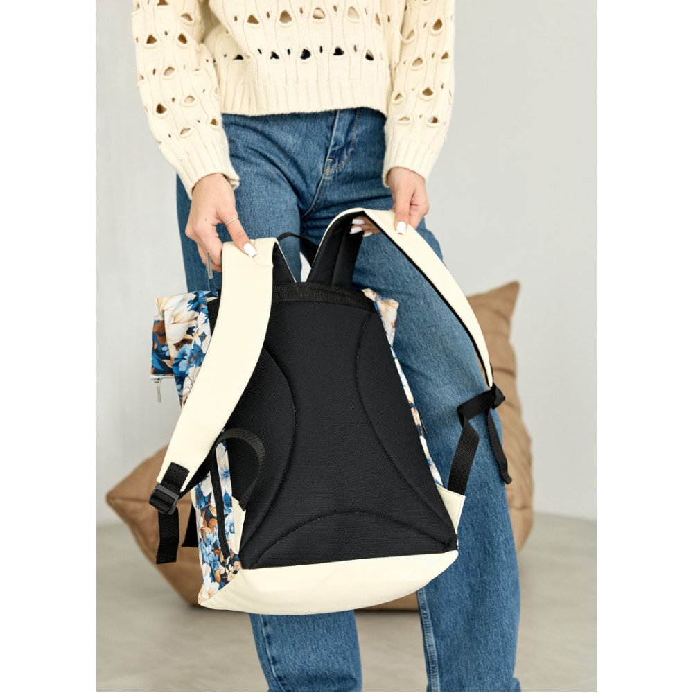 Жіночий рюкзак ролл Sambag RollTop Milton з принтом Blue flowers 41 х 30 х 16 см (24251722)