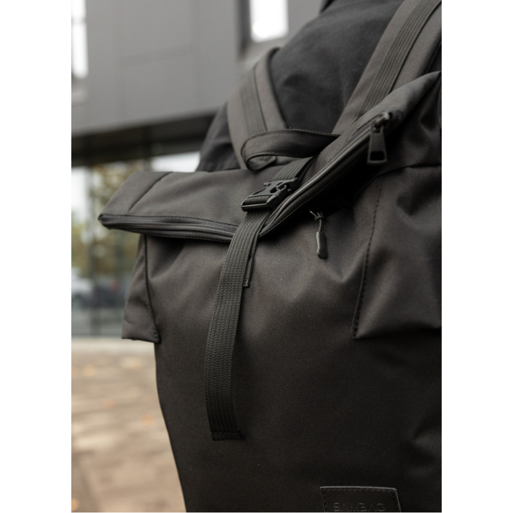 Чоловічий рюкзак ролл Sambag RollTop KZN чорний тканевий 41 х 27 х 18 см (24300065m)