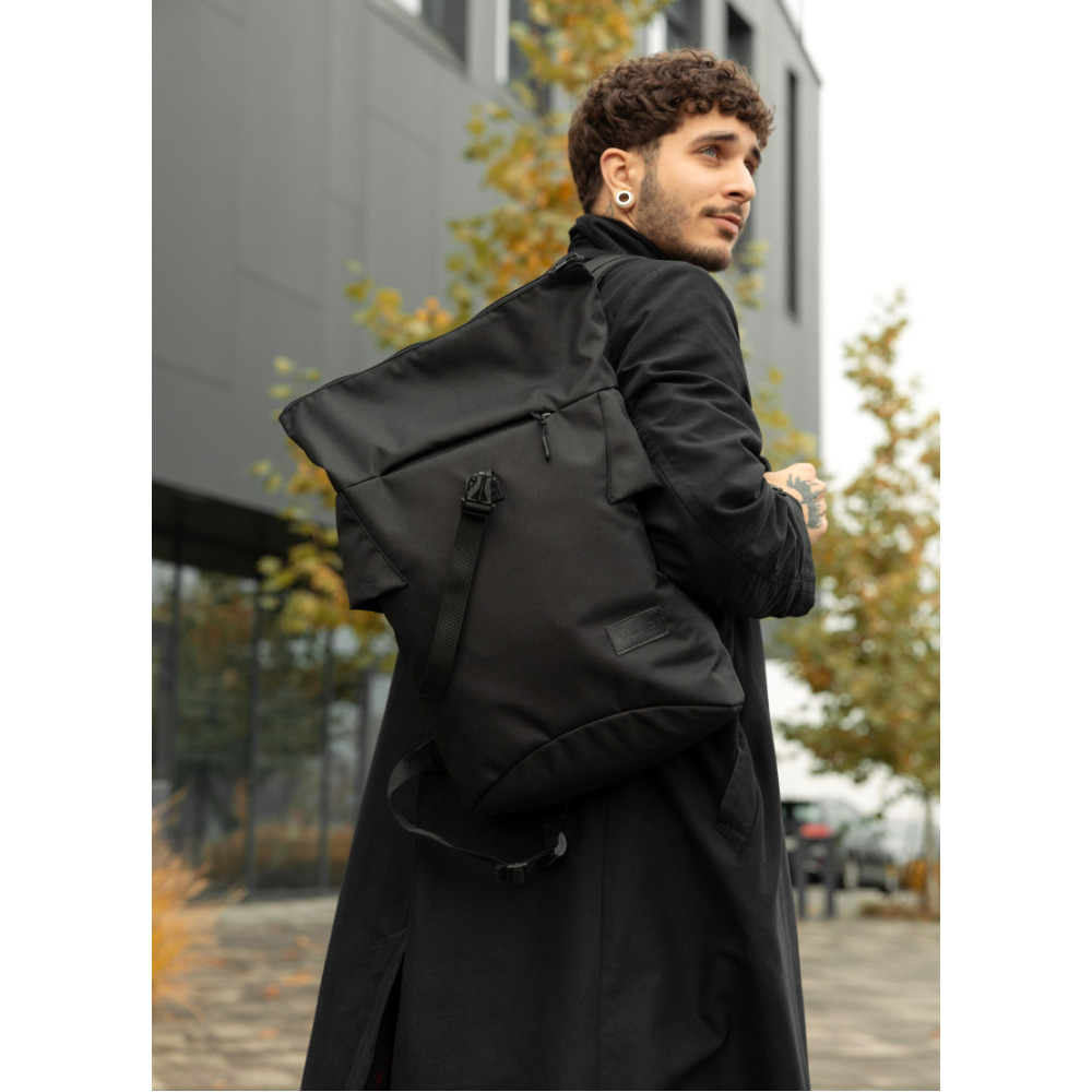 Чоловічий рюкзак ролл Sambag RollTop KZN чорний тканевий 41 х 27 х 18 см (24300065m)