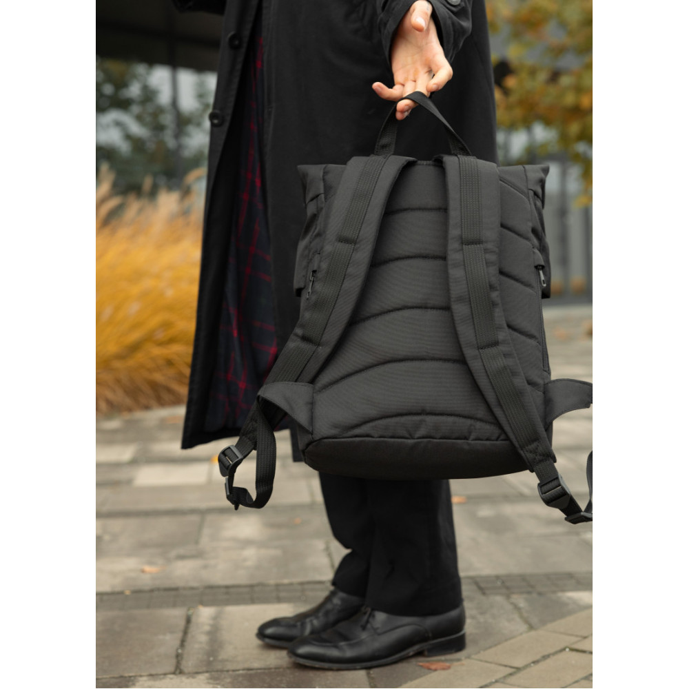 Чоловічий рюкзак ролл Sambag RollTop KZN чорний тканевий 41 х 27 х 18 см (24300065m)