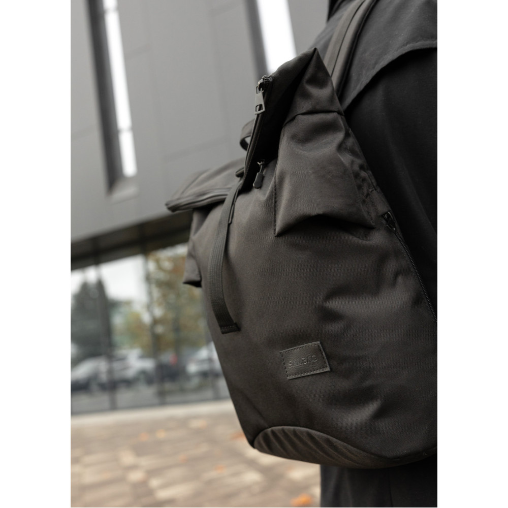 Чоловічий рюкзак ролл Sambag RollTop KZN чорний тканевий 41 х 27 х 18 см (24300065m)