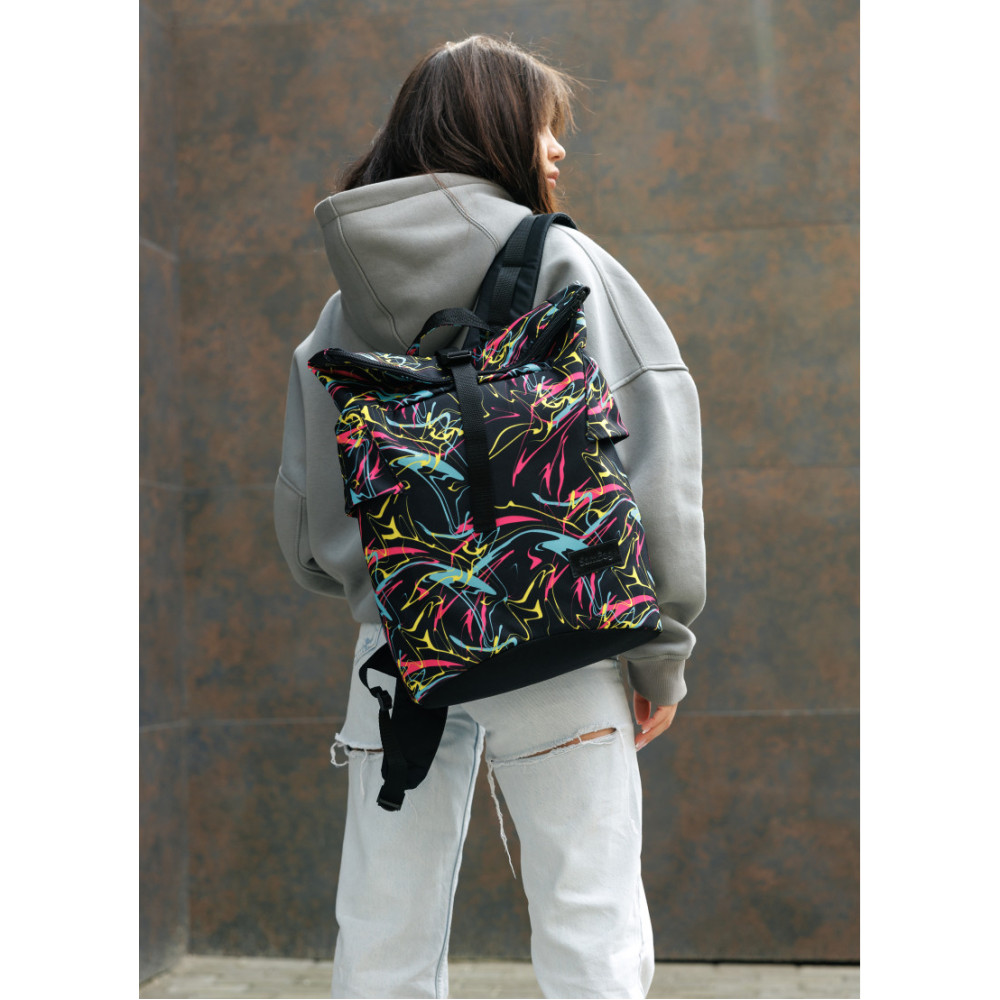 Жіночий рюкзак Sambag RollTop KZN чорний ABSTRACT 41 х 27 х 18 см (24300707)