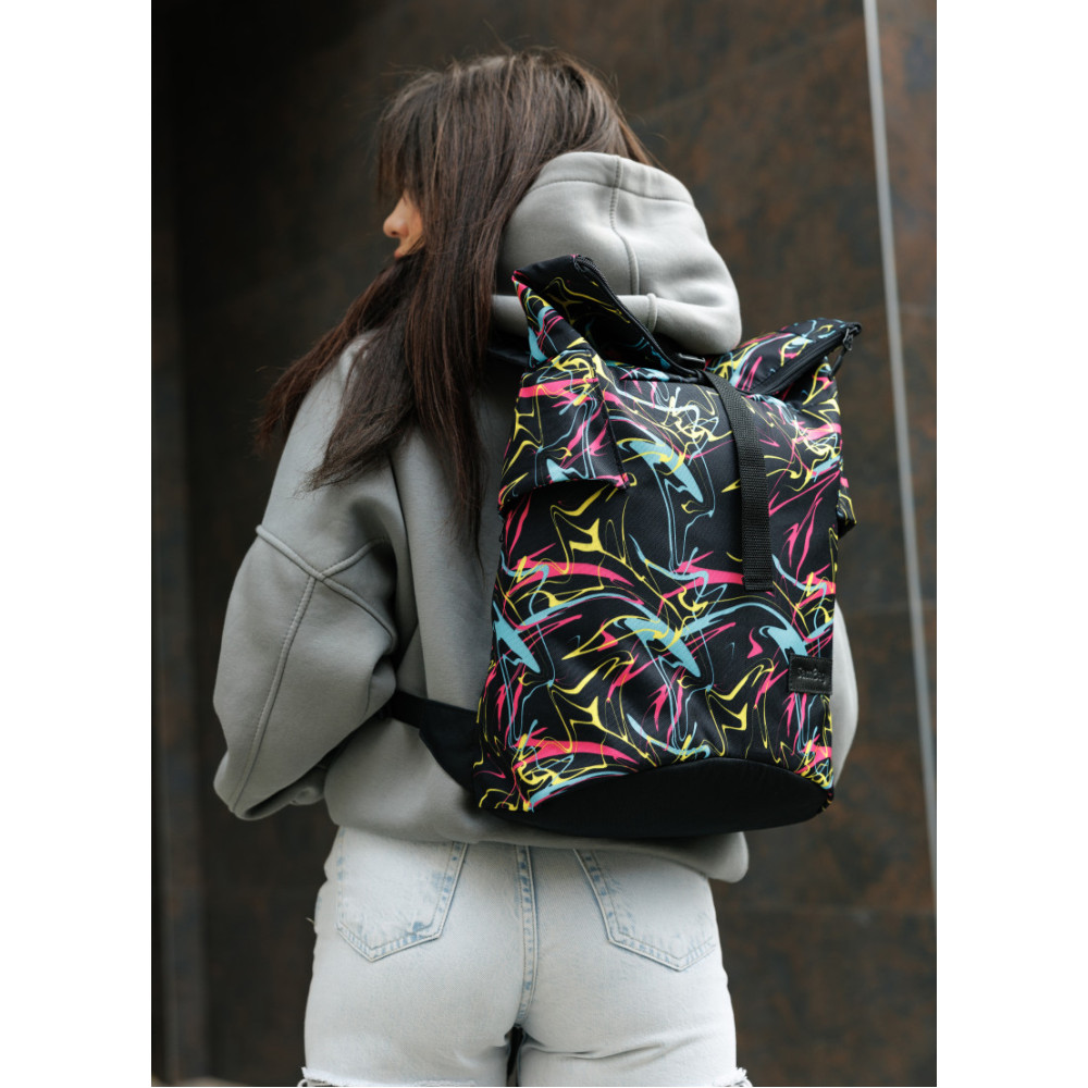 Жіночий рюкзак Sambag RollTop KZN чорний ABSTRACT 41 х 27 х 18 см (24300707)