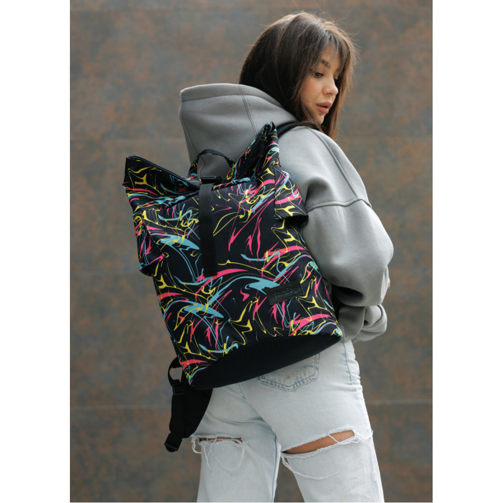 Жіночий рюкзак Sambag RollTop KZN чорний ABSTRACT 41 х 27 х 18 см (24300707)