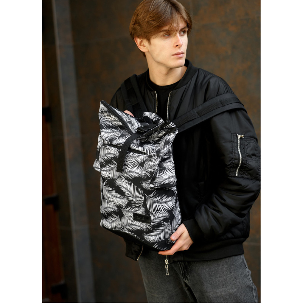 Чоловічий рюкзак Sambag RollTop KZN чорний PALM 41 х 27 х 18 см (24300720m)