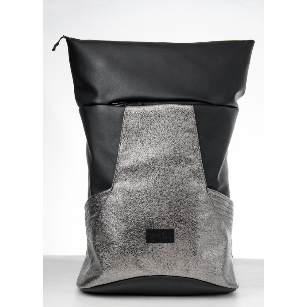 Рюкзак Sambag RollTop MQN чорний з битим сріблом 41 х 27 х 18 см (24320635)