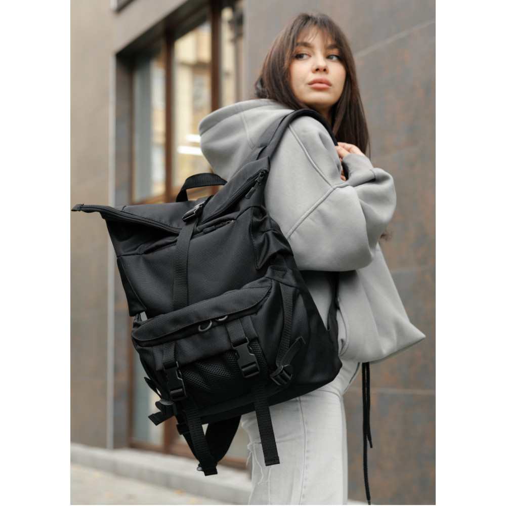 Жіночий рюкзак Sambag RollTop DOUBLE чорний 41 х 27 х 18 см (24330065)