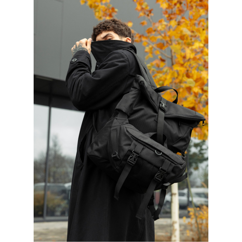 Чоловічий рюкзак рол Sambag RollTop Double чорний тканевий 41 х 27 х 18 см (24330065m)
