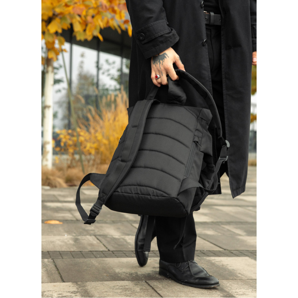 Чоловічий рюкзак рол Sambag RollTop Double чорний тканевий 41 х 27 х 18 см (24330065m)
