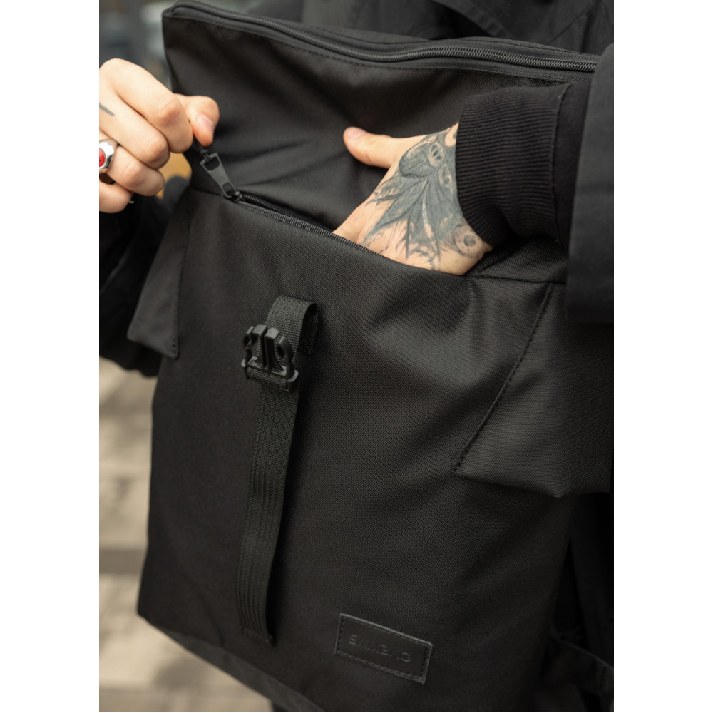 Чоловічий рюкзак рол Sambag RollTop Double чорний тканевий 41 х 27 х 18 см (24330065m)