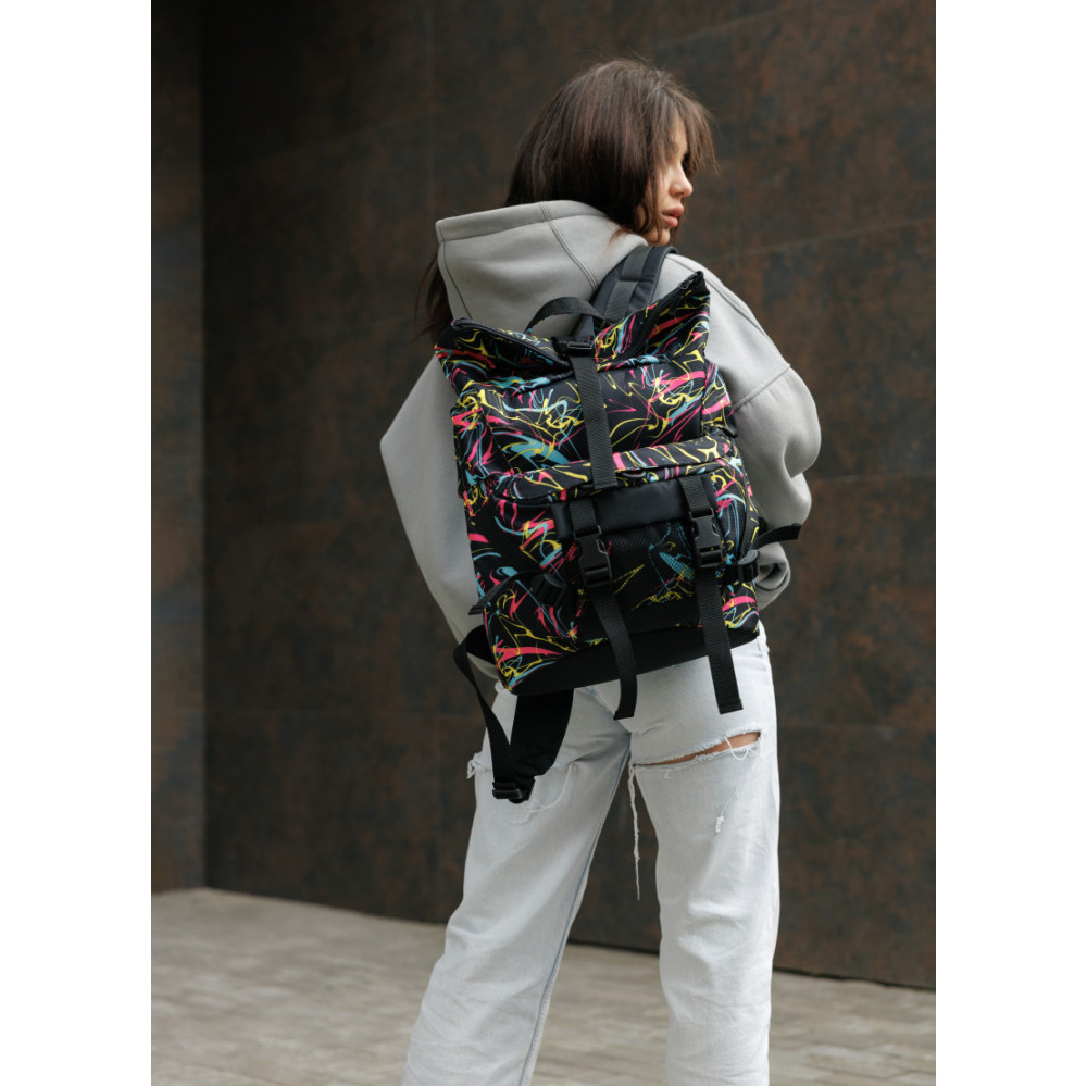 Жіночий рюкзак Sambag RollTop DOUBLE чорний ABSTRACT 41 х 27 х 18 см (24330707)