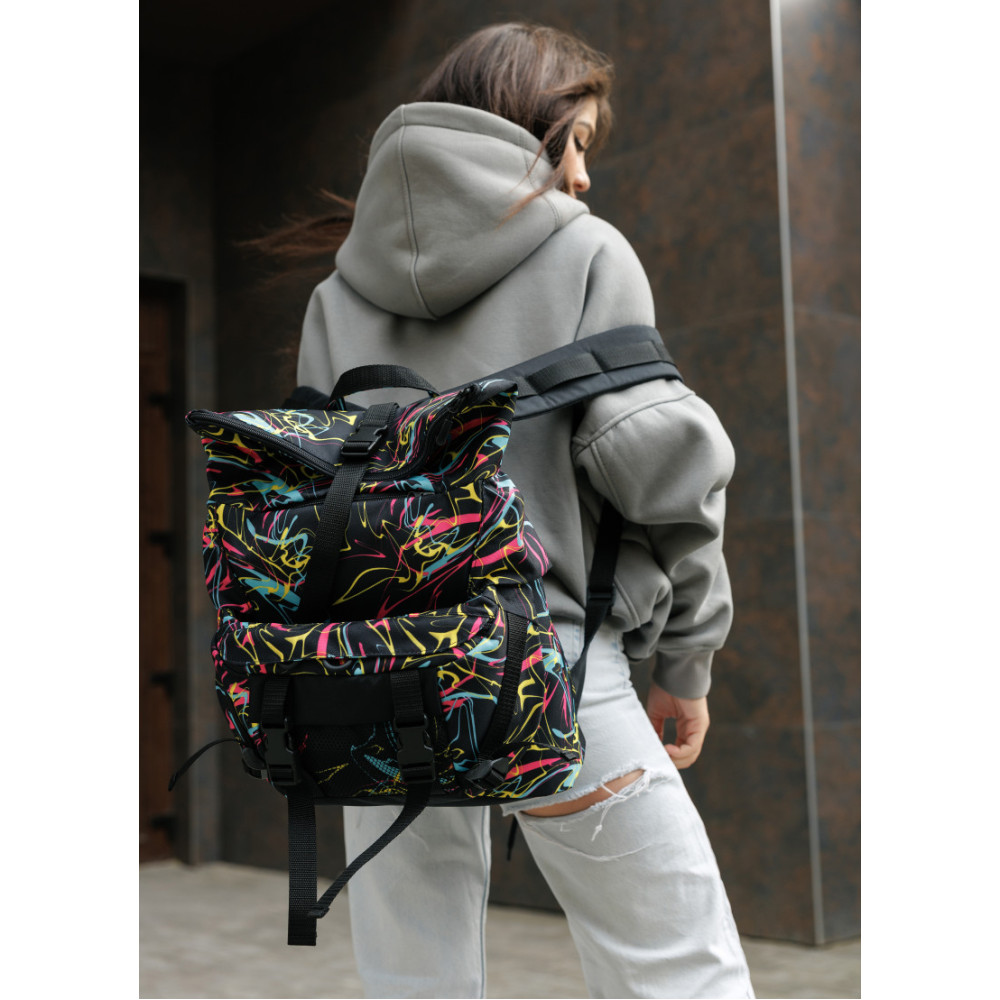 Жіночий рюкзак Sambag RollTop DOUBLE чорний ABSTRACT 41 х 27 х 18 см (24330707)