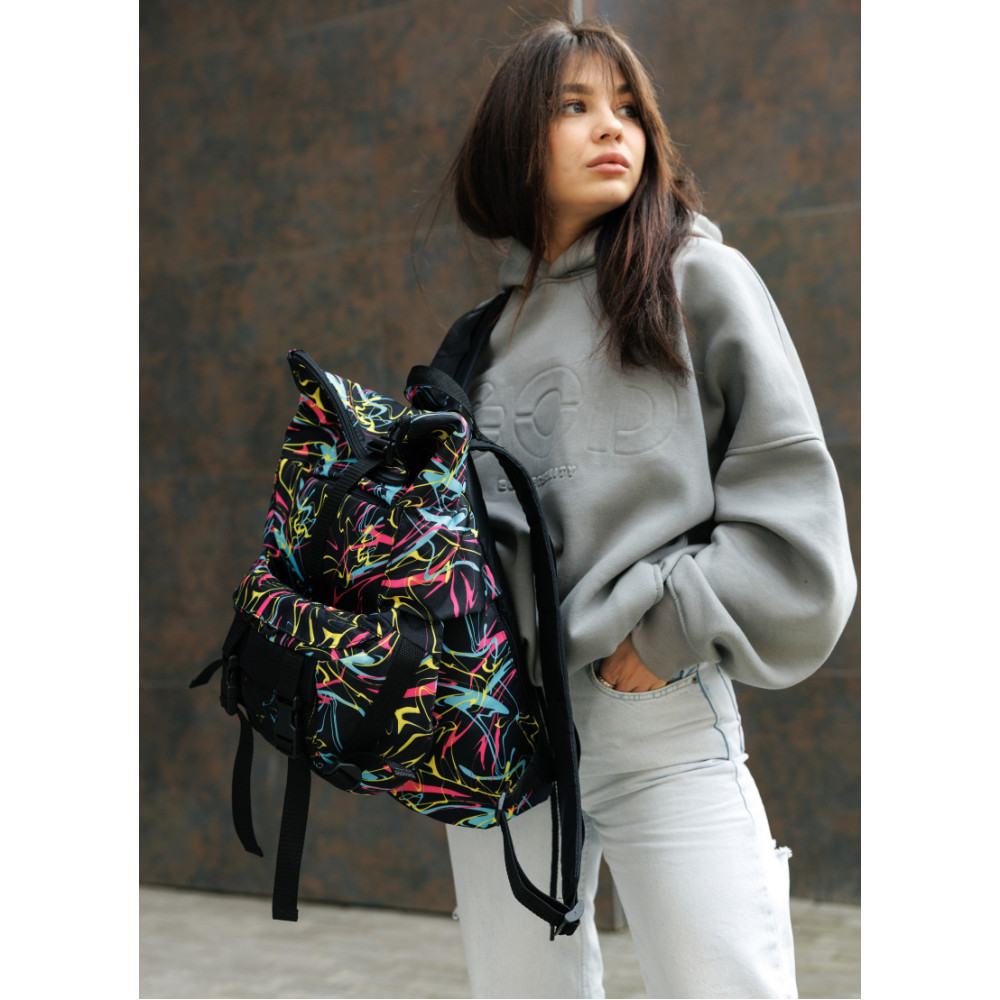 Жіночий рюкзак Sambag RollTop DOUBLE чорний ABSTRACT 41 х 27 х 18 см (24330707)