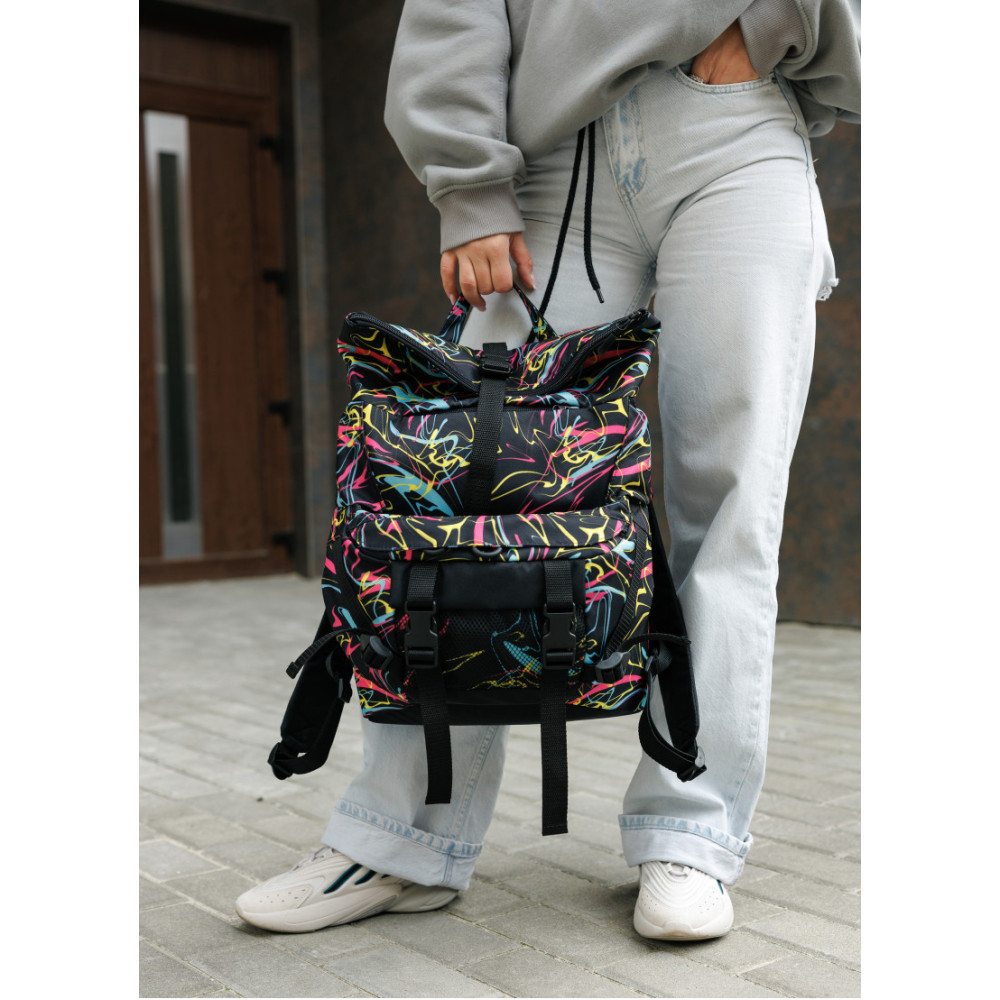 Жіночий рюкзак Sambag RollTop DOUBLE чорний ABSTRACT 41 х 27 х 18 см (24330707)