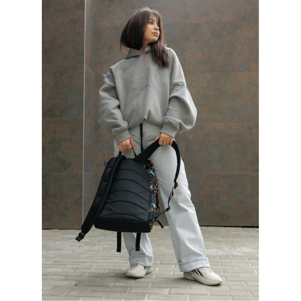 Жіночий рюкзак Sambag RollTop DOUBLE чорний ABSTRACT 41 х 27 х 18 см (24330707)