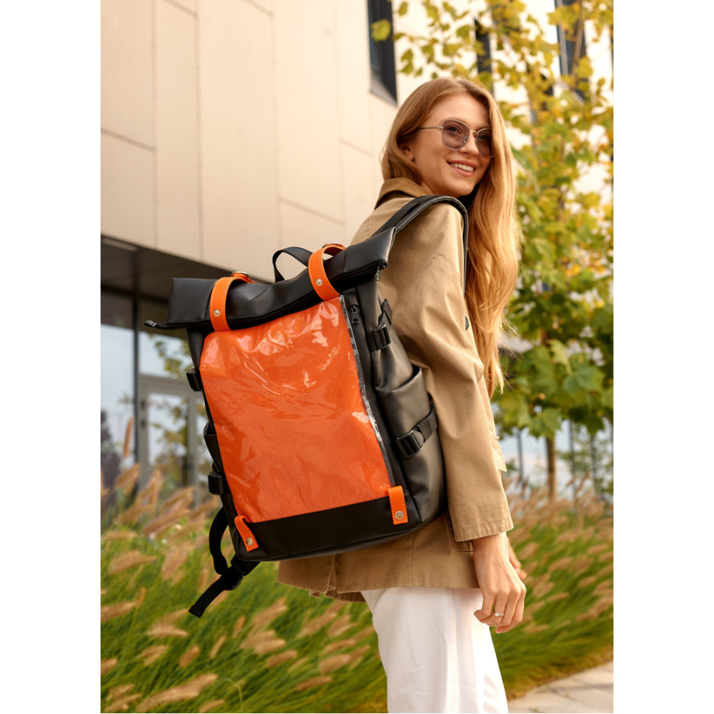 Жіночий рюкзак Sambag RollTop Hacking чорно-помаранчевий 41 x 30 x 16 см (24460129)