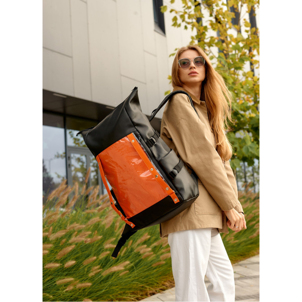 Жіночий рюкзак Sambag RollTop Hacking чорно-помаранчевий 41 x 30 x 16 см (24460129)