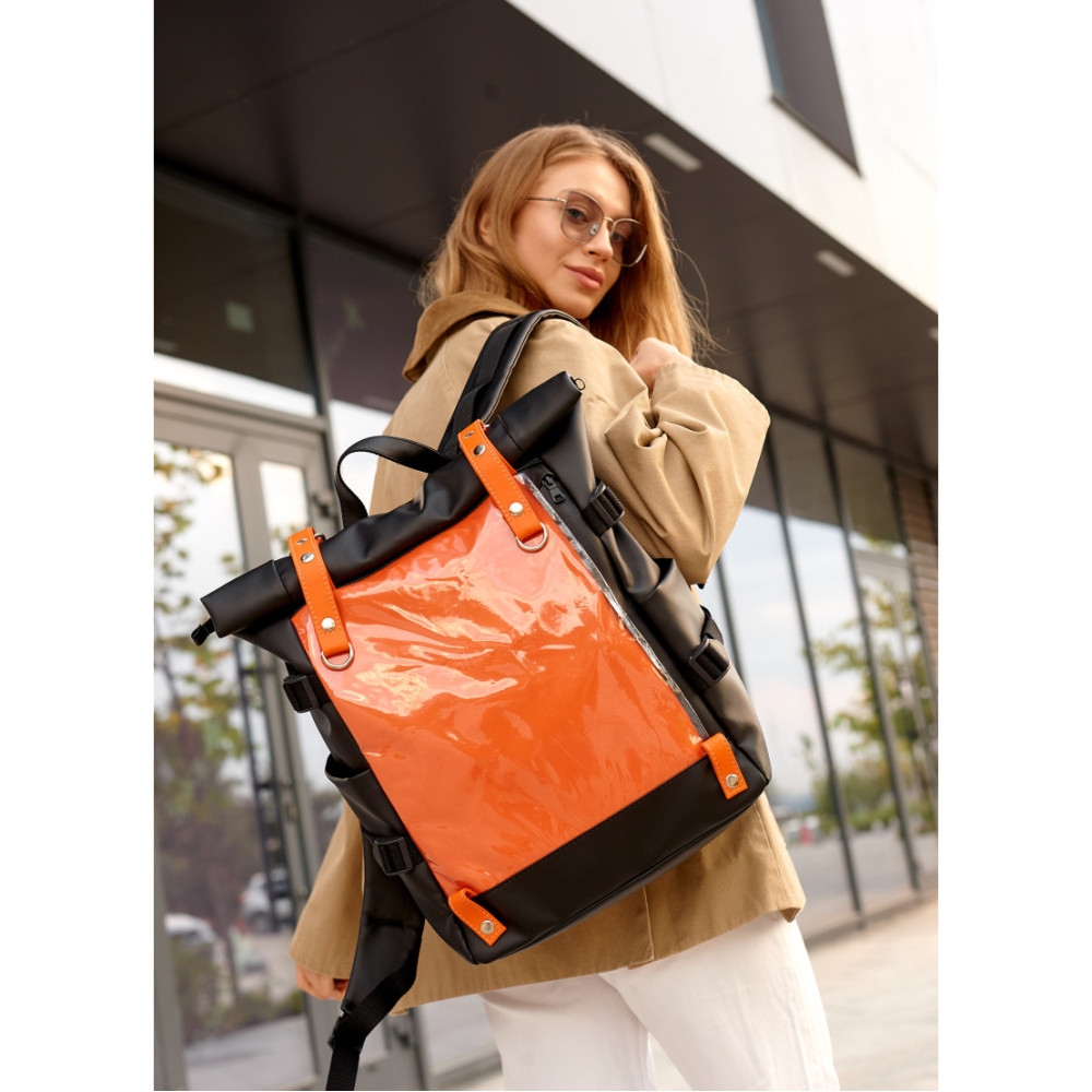 Жіночий рюкзак Sambag RollTop Hacking чорно-помаранчевий 41 x 30 x 16 см (24460129)