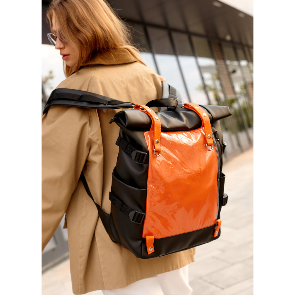 Жіночий рюкзак Sambag RollTop Hacking чорно-помаранчевий 41 x 30 x 16 см (24460129)