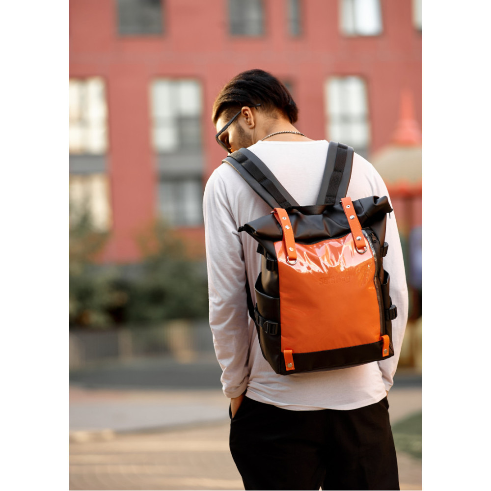 Чоловічий рюкзак Sambag RollTop Hacking чорно-помаранчевий 41 х 30 х 16 см (24460129m)