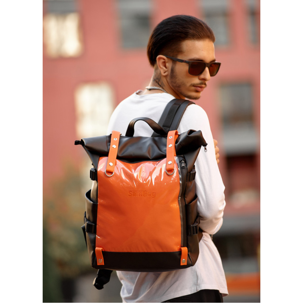 Чоловічий рюкзак Sambag RollTop Hacking чорно-помаранчевий 41 х 30 х 16 см (24460129m)