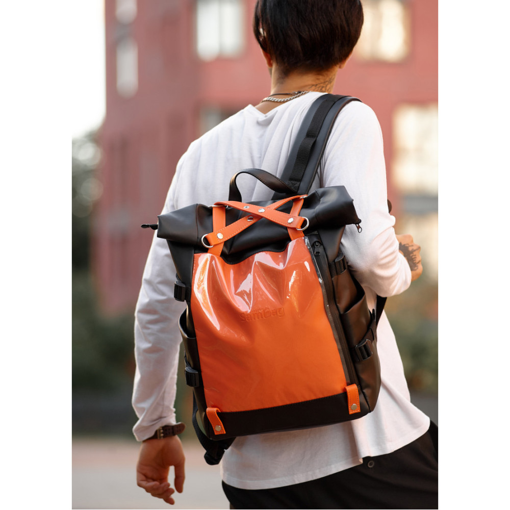 Чоловічий рюкзак Sambag RollTop Hacking чорно-помаранчевий 41 х 30 х 16 см (24460129m)