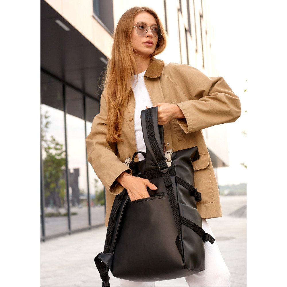 Жіночий рюкзак Sambag RollTop Hacking чорно-сірий 41 x 30 x 16 см (24460130)