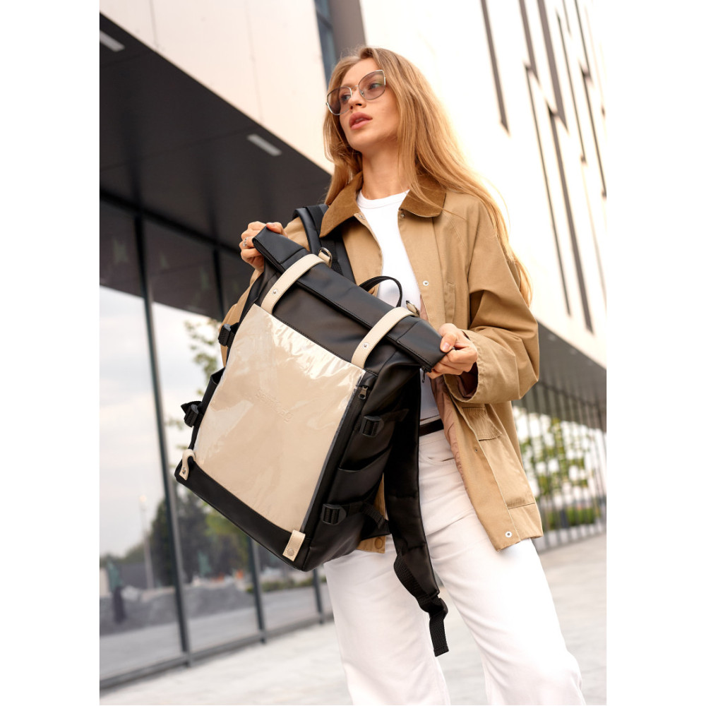 Жіночий рюкзак Sambag RollTop Hacking чорно-сірий 41 x 30 x 16 см (24460130)