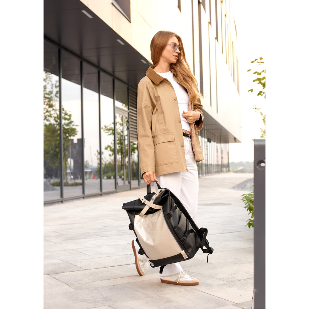 Жіночий рюкзак Sambag RollTop Hacking чорно-сірий 41 x 30 x 16 см (24460130)