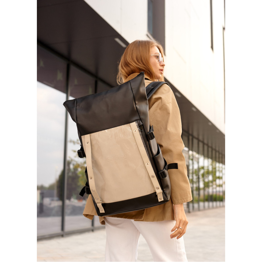 Жіночий рюкзак Sambag RollTop Hacking чорно-сірий 41 x 30 x 16 см (24460130)